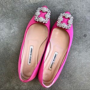 Manolo Blahnik Hangisi Crystal-Buckle Satin Flat